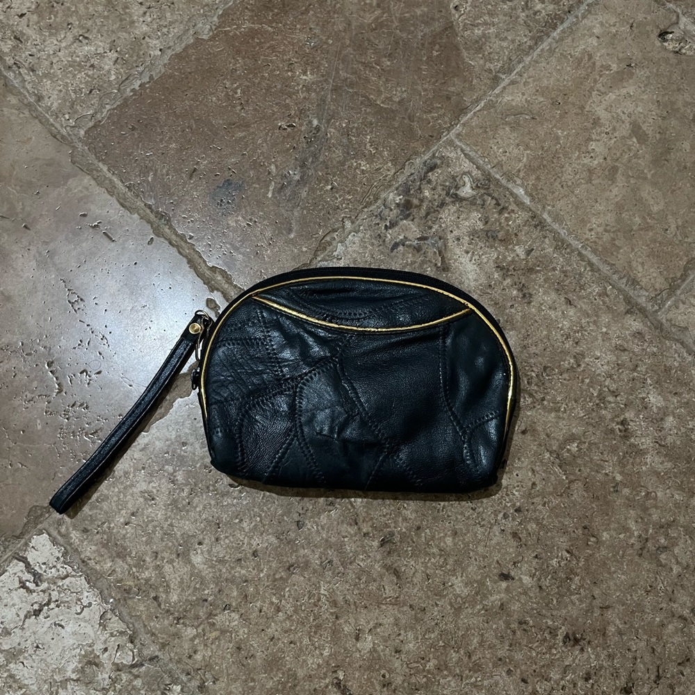 Vintage Black and Gold Leather Clutch